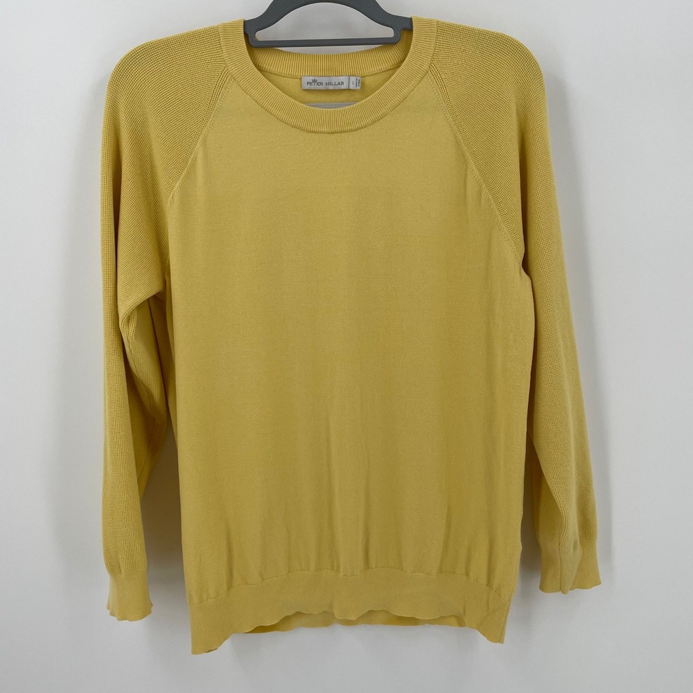 Peter Millar Womens L Yellow Mixed Knit Raglan Crewneck Golf Pullover Sweater - Picture 2 of 8